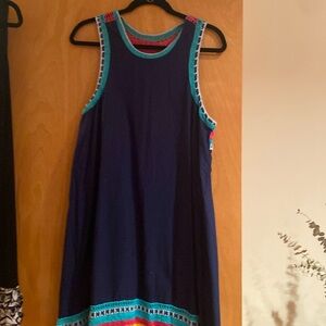 Adorable navy dress with multi colored embroidery.